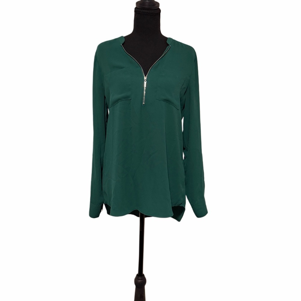 Soho Deep Green Zip-Front Blouse